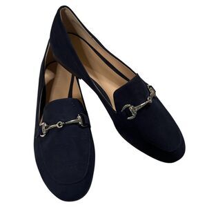 LOFT Slip-on Horsebit Loafers Navy Blue Faux Suede Silver Tone Bit Hardware Sz 7